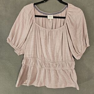 Knox Rose Womens Large Squareneck Shirt Cottagecore Dust Pink Crinkle Boho